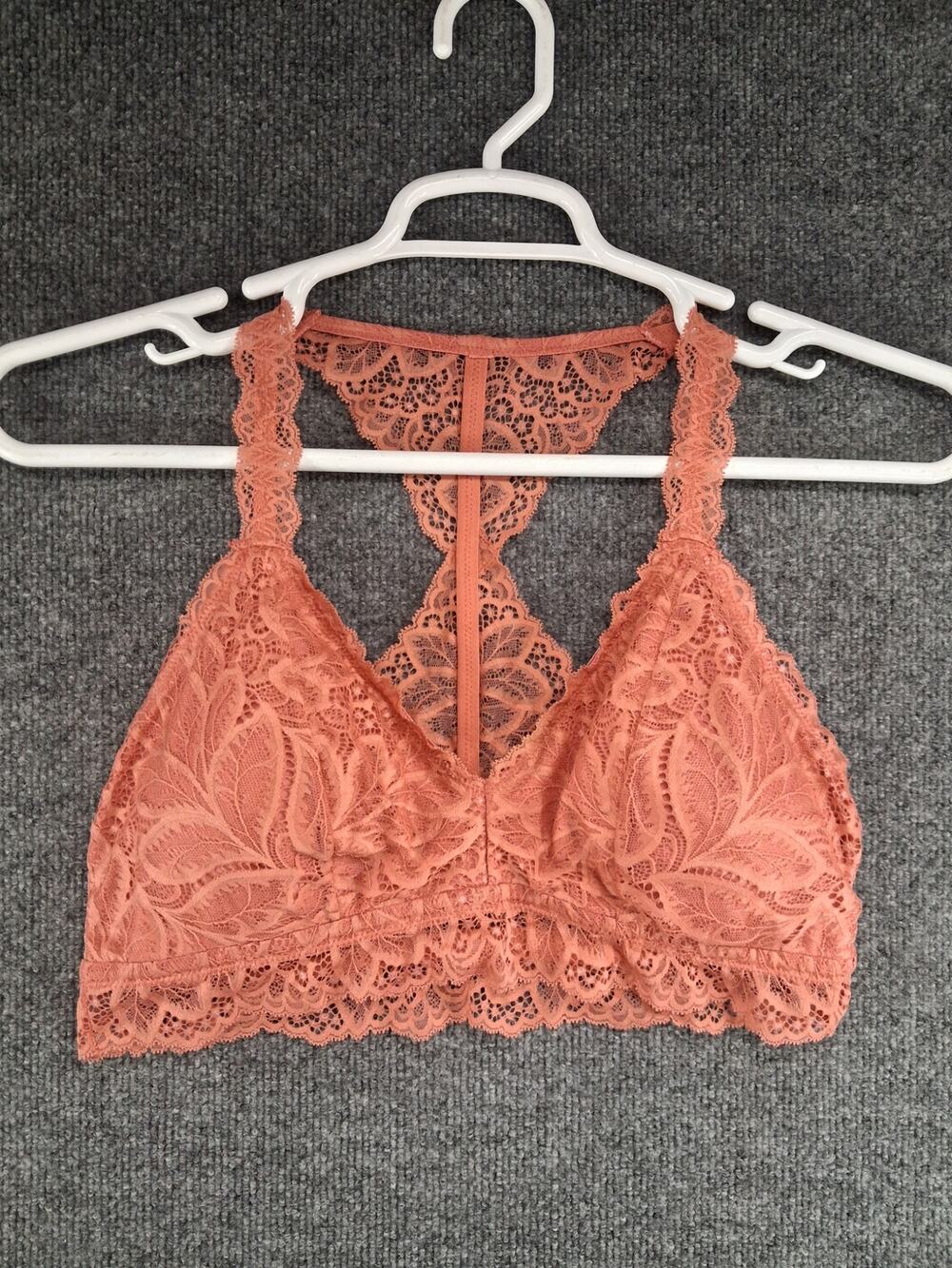 Auden Lightly Lined Racerback Bralette Size XL Orange Lace Floral
